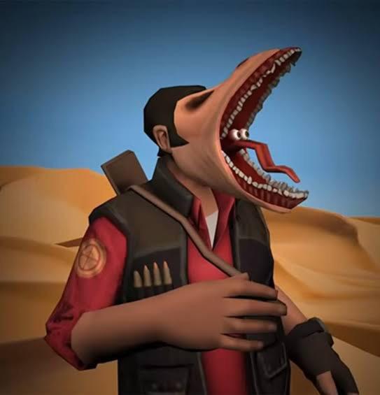 A close-up shot of a Sniper bot aiming down its scope. The name 